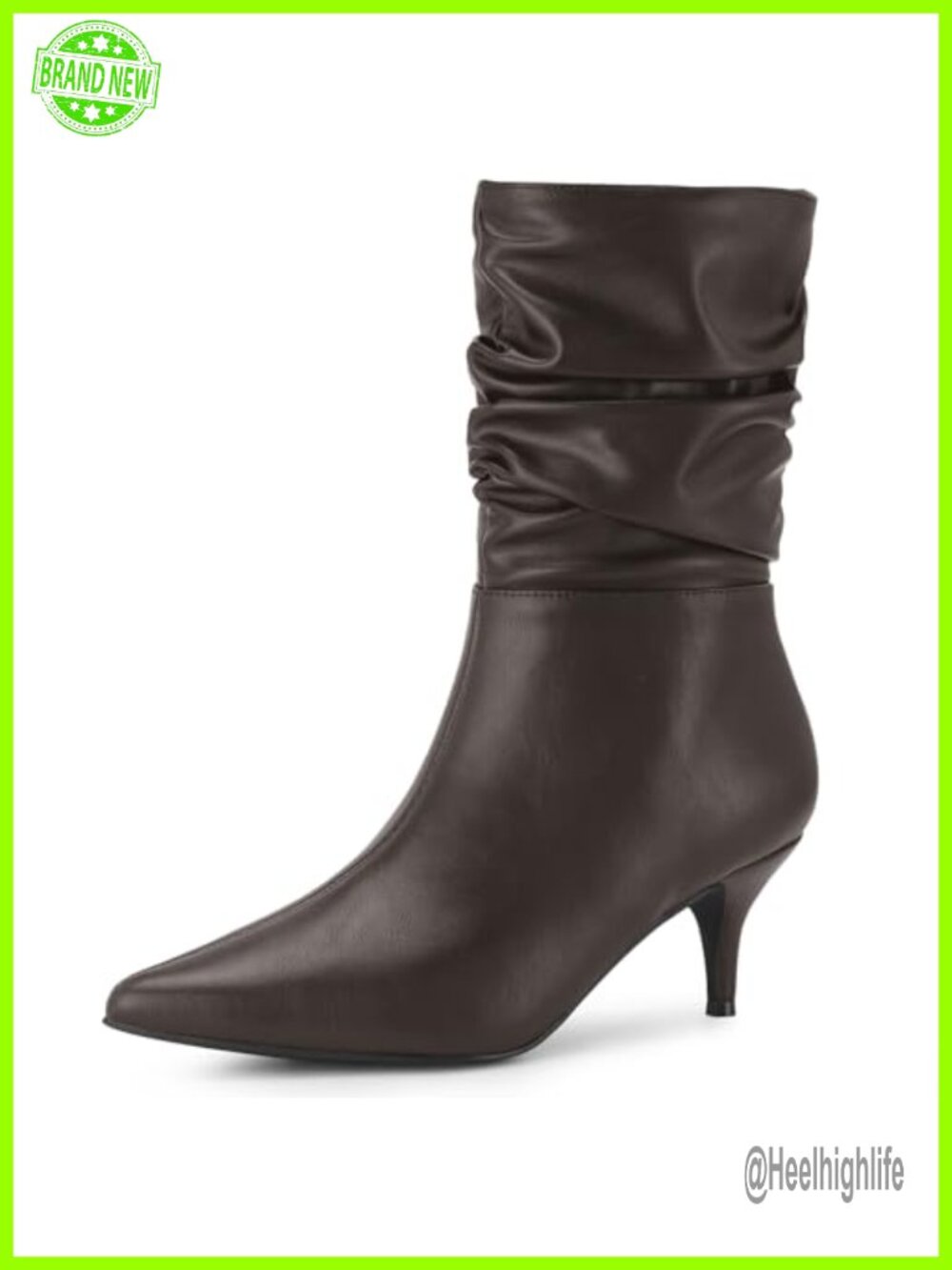 Faux Leather Pointed Toe Slouch Mid-Calf Kitten Heel Boots